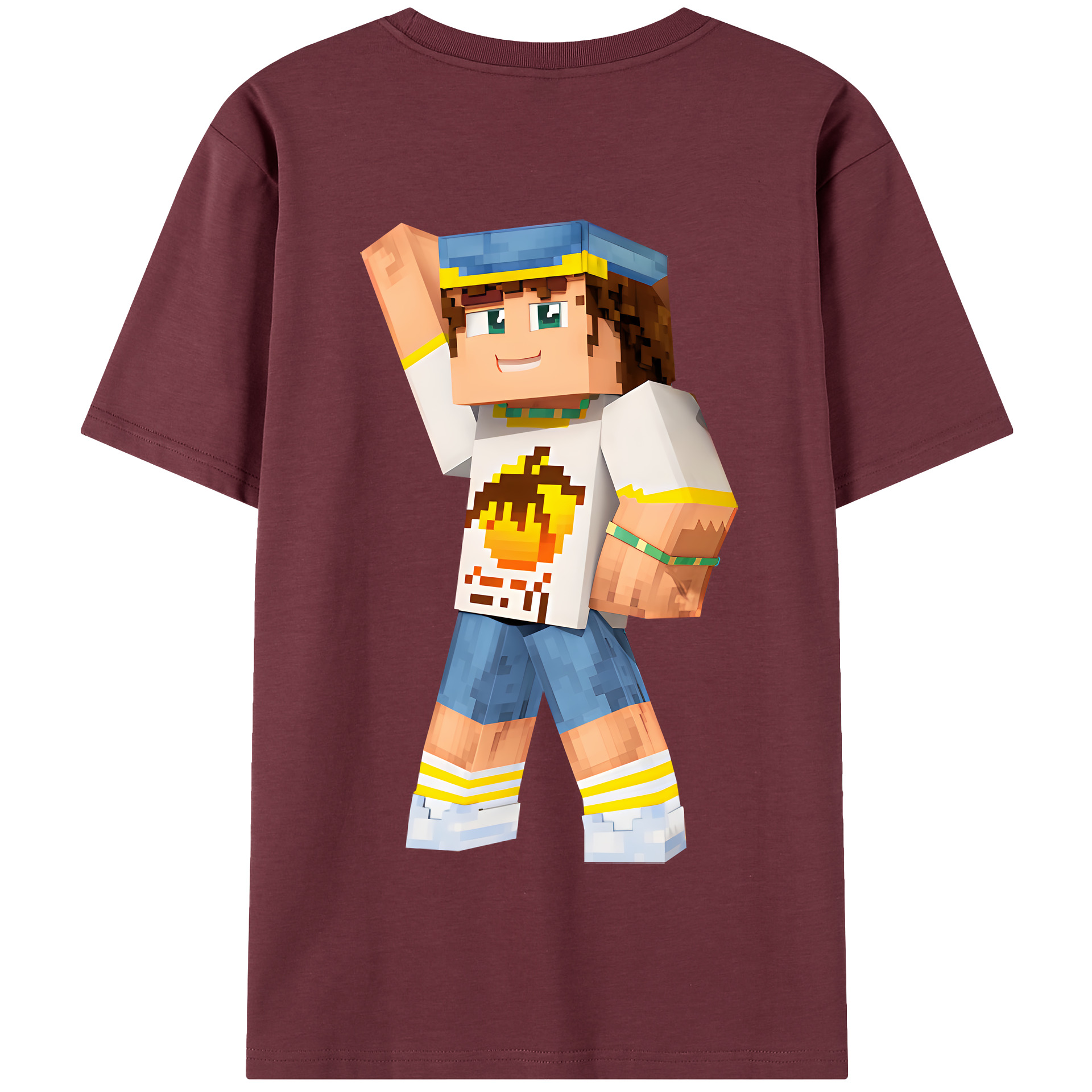 （画像用） マインクラフト ブロックの世界 Minecraft MC Block world 綿100％半袖Tシャツ（背面プリント）
